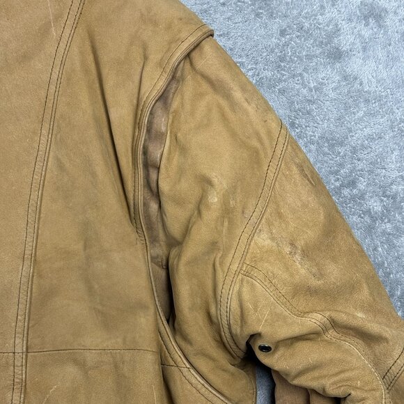 Vintage Miropa Leather Bomber Jacket Tan Distressed 90s Retro Moto Style Mens M - Picture 7 of 13